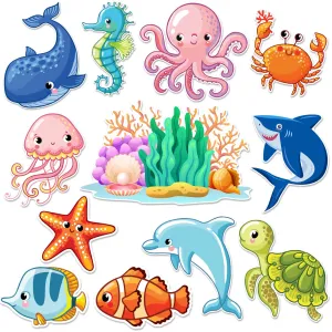 12 Pcs Ocean Sea Animal Car Magnets Under The Sea Fish Cruise Door Magnet Stickers Shark Dolphin Cruise Door Decorations Turtle Crab Door Magnets Fridge Decor for Carnival Cruise Refrigerator Door