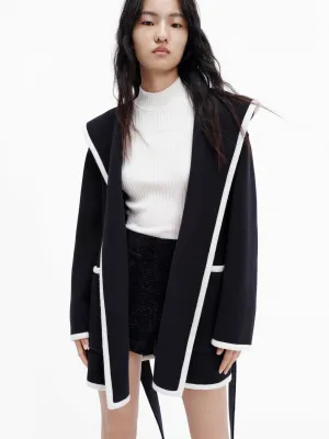 Belted Contrast Trim Coat