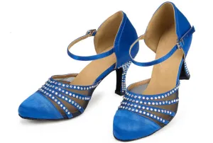 Blue Rhinestone Ballroom Closed Toe Dance Shoes Latin Salsa Dance Shoes