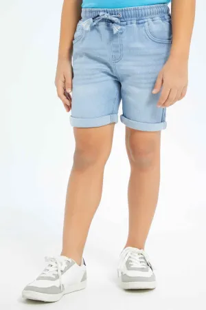 Boys Blue Knit Denim Elasticated Waist Short