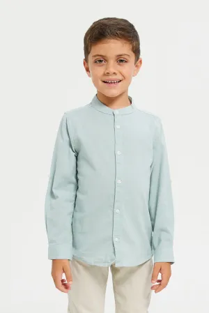 Boys Blue Long Sleeved Mandarin Shirt