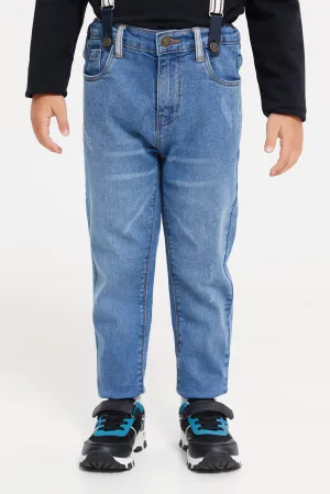 Boys Blue Suspender Pull On Jeans