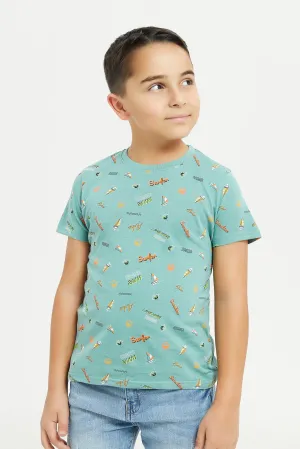 Boys Green Skate Print T-Shirt