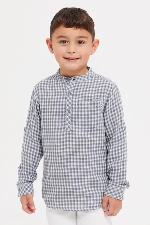 Boys Grey Checkered Shirt