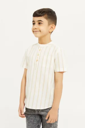 Boys Ivory Cotton Striped Shirt