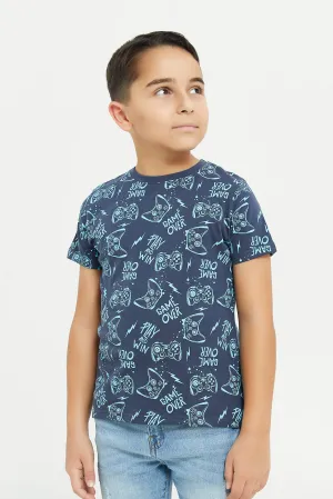 Boys Navy Game Print T-Shirt