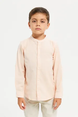 Boys Pink Long Sleeved Mandarin Shirt