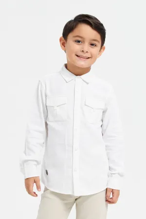 Boys White Double Pocket Shirt