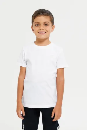 Boys White Embroidered T-Shirt Set (Pack Of 2)