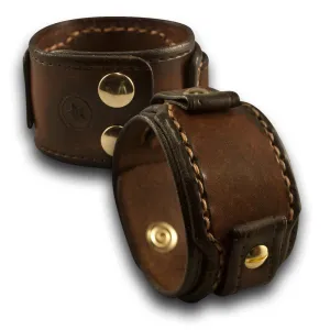 Brown Layered Leather Cuff Watch Band with Brass Snaps