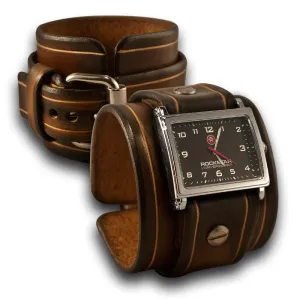 Brown Stressed Leather Cuff Watch with Brown Watch Face