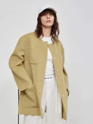 Collarless Coat in Wool