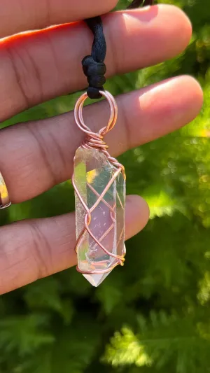 Crystal or Smoky Quartz Wirewrapped Copper Pendant