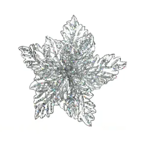 Decoris 23.5cm Silver Poinsettia on Clip