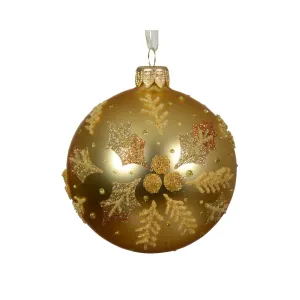 Decoris 8cm Holly Ton Sur Ton Glass Bauble