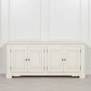 Distressed Aged White Brush Painted Classical Sideboard