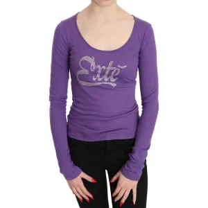 Exte Elegant Purple Crystal Embellished Long Sleeve Top