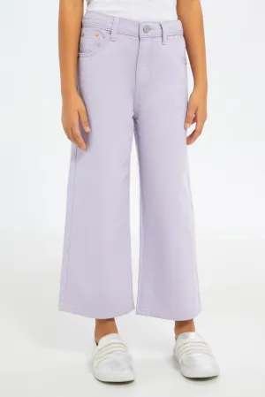 Girls Lilac Plain Wide Leg Jeans