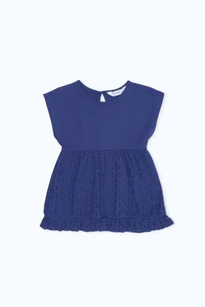 Girls Navy Anglaise Jersey Top