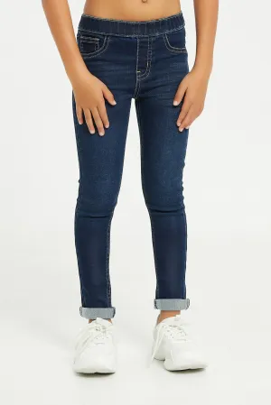 Girls Navy Plain Skinny Jeggings