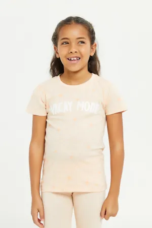 Girls Peach Vacay Mood Print T-Shirt