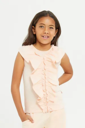 Girls Pink Embellished Sleeveless Blouse