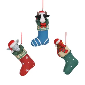 Gisela Graham Resin Animal in Stocking Hanging Decoration (Choice of 3)