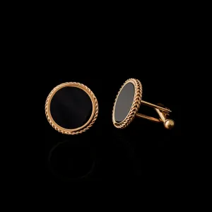 Gold Black Onyx Cufflinks | Leaf Cufflinks