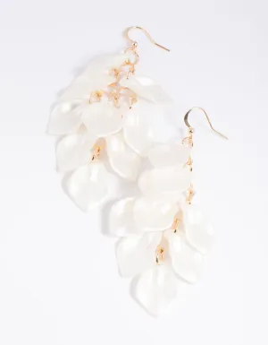 Gold Pearlised Cascading Petal Drop Earrings