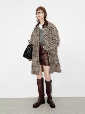 Houndstooth Wool Midi Coat