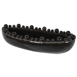 Large Charcoal Oval Ceramic Bowl with Bobbles on Rim