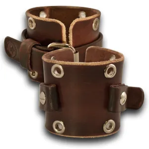 Mahogany Leather Cuff Watch Band with Stainless Eyelets