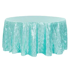 Mermaid Scale Sequin 132" Round Tablecloth - Turquoise