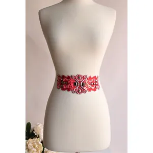 Red Applique Beads And Sequins / 10.5" long  3.25" width