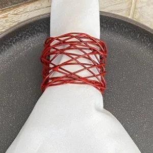 Red Napkin Rings, Set of 6, Wire red napkins rings