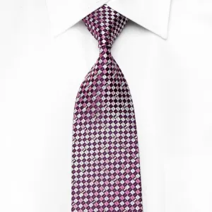 Renoma Men's Crystal Rhinestone Silk Necktie Silver Purple Checkered With Sparkles