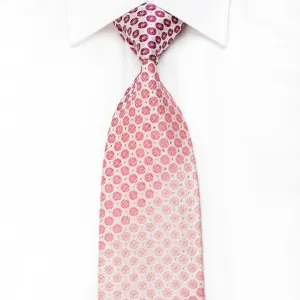 Renoma Men's Crystal Silk Necktie Pink Dots On White With Pink Sparkles