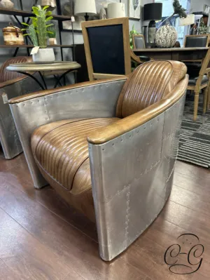 Restoration Hardware Aviator Aluminum Patchwork Design & Weathered Leather Chair