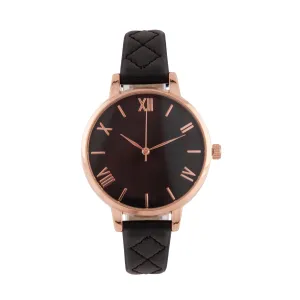 Rose Gold Black Quilt Patch Strap Watch