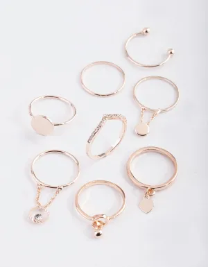 Rose Gold Disc Ball Charm Ring 8 Pack