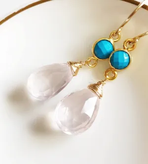 Rose quartz & turquoise earrings