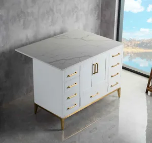 Rubeza 1200mm Anatolia Kitchen Island with Calacatta Quartz  Top - White & Gold