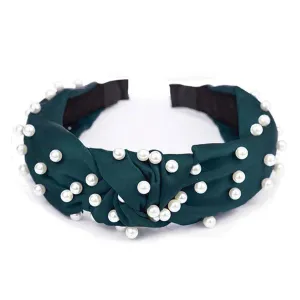 Satin Headband with Pearls Teal Green