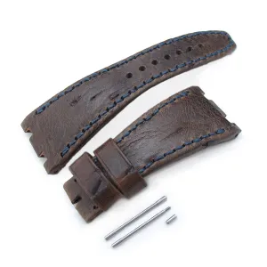 Scratch Brown Pattern Leather of Art Watch Strap, Dark Navy Wax thread , compatible with Audemars Piguet Royal Oak Offshore