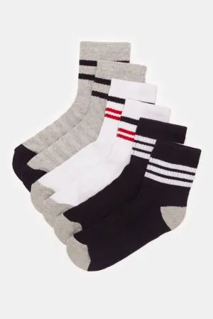 Senior Boys Assorted Striped Mid Length Socks (3 Pairs)