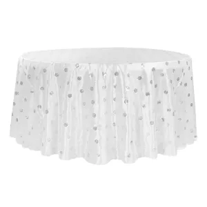 Sequin Embroidery Taffeta 132" Round Tablecloth - White