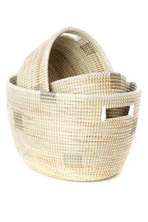 Silver and White Block Print Nesting Baskets- Medium