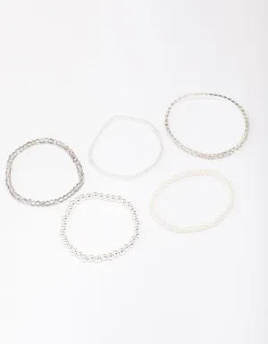 Silver Beaded & Pearl Bracelet 5-Pack