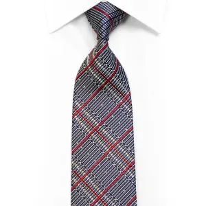 Silver Plaid & Red Striped On Navy Rhinestone Tie With Sparkles