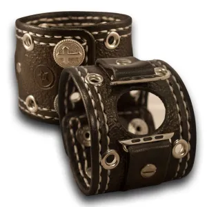 Slate Apple Leather Cuff Watch Band with Roped Cross Snaps & Eyelets